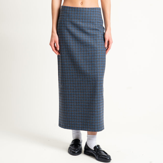 Tensione in- Gonna a quadri spacco dietro - grigio/azzurro