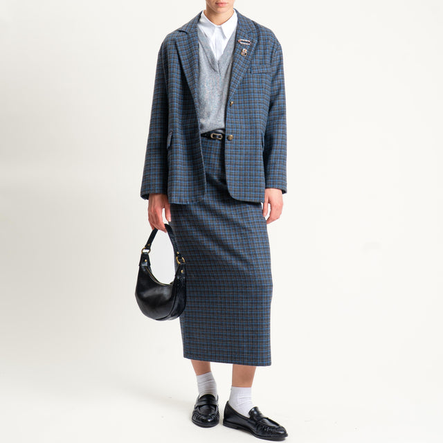 Tensione in- Gonna a quadri spacco dietro - grigio/azzurro