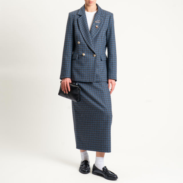 Tensione in- Gonna a quadri spacco dietro - grigio/azzurro