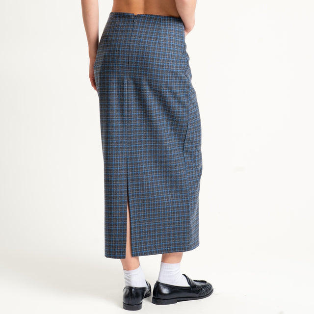 Tensione in- Gonna a quadri spacco dietro - grigio/azzurro