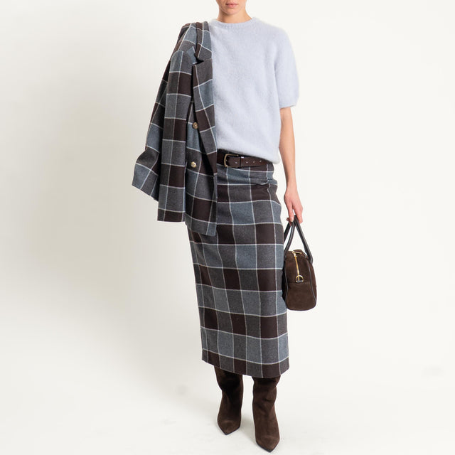 Tensione in-Gonna quadri misto lana spacco dietro - moro/grigio