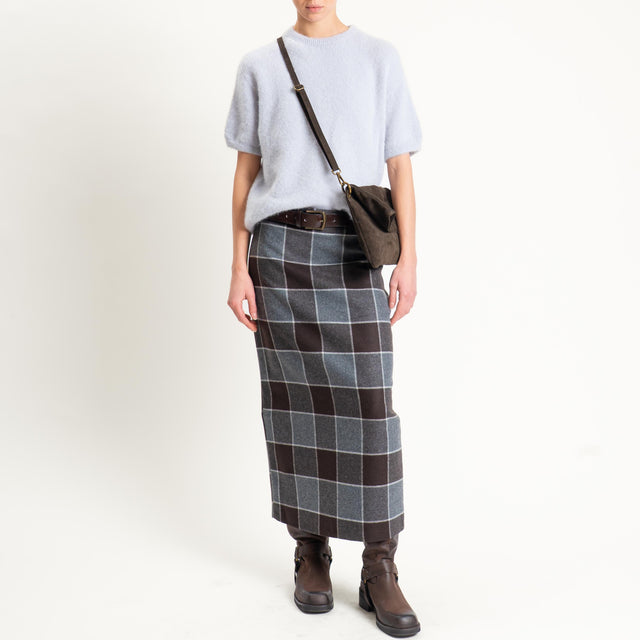 Tensione in-Gonna quadri misto lana spacco dietro - moro/grigio