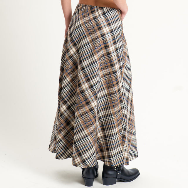 Tensione in-Gonna check misto lana elastico in vita - beige/cuoio/nero