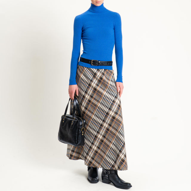 Tensione in-Gonna check misto lana elastico in vita - beige/cuoio/nero