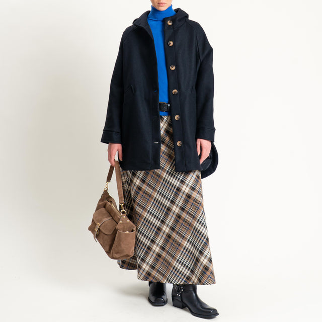 Tensione in-Gonna check misto lana elastico in vita - beige/cuoio/nero