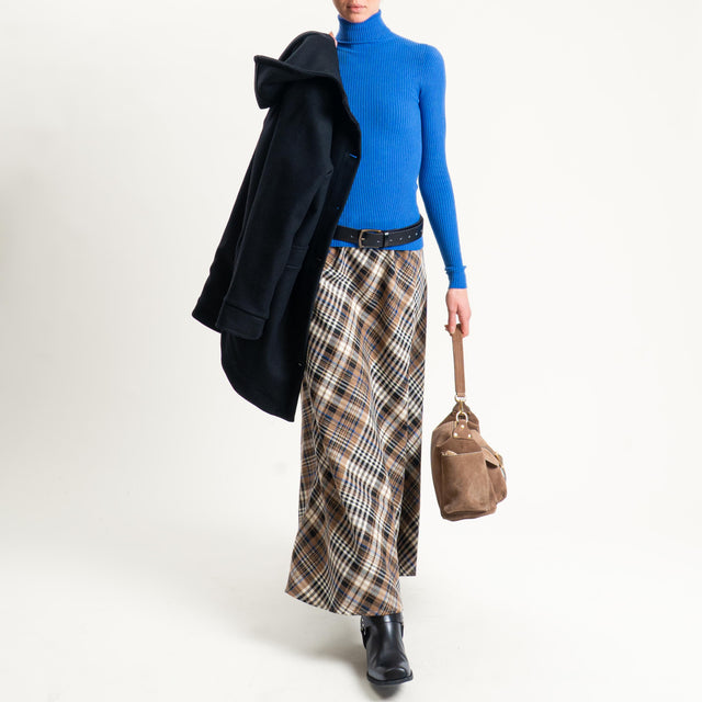 Tensione in-Gonna check misto lana elastico in vita - beige/cuoio/nero