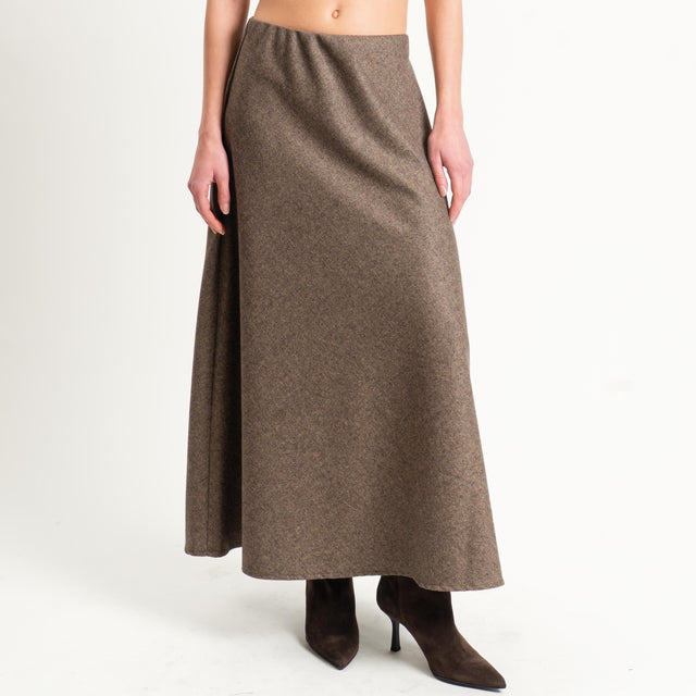 Tensione in-Gonna misto lana melange elastico in vita - tabacco