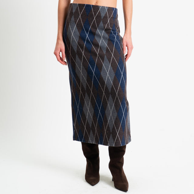 Tensione in-Gonna rombi spacco dietro - moro/grigio/blu