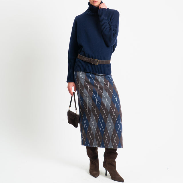 Tensione in-Gonna rombi spacco dietro - moro/grigio/blu