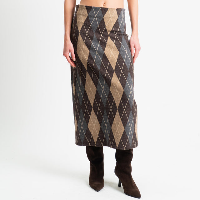Tensione in-Gonna rombi spacco dietro - moro/grigio/beige