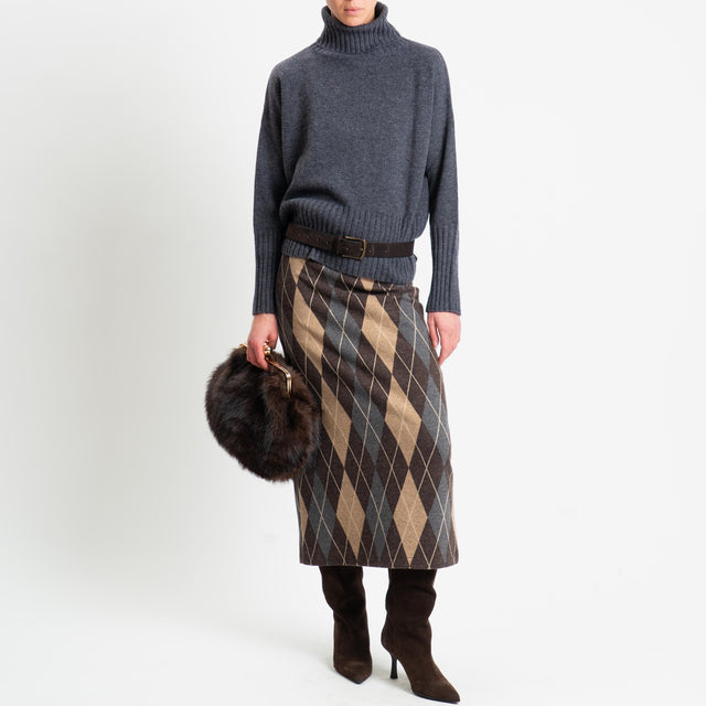 Tensione in-Gonna rombi spacco dietro - moro/grigio/beige