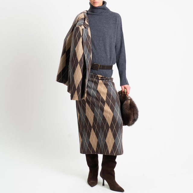 Tensione in-Gonna rombi spacco dietro - moro/grigio/beige