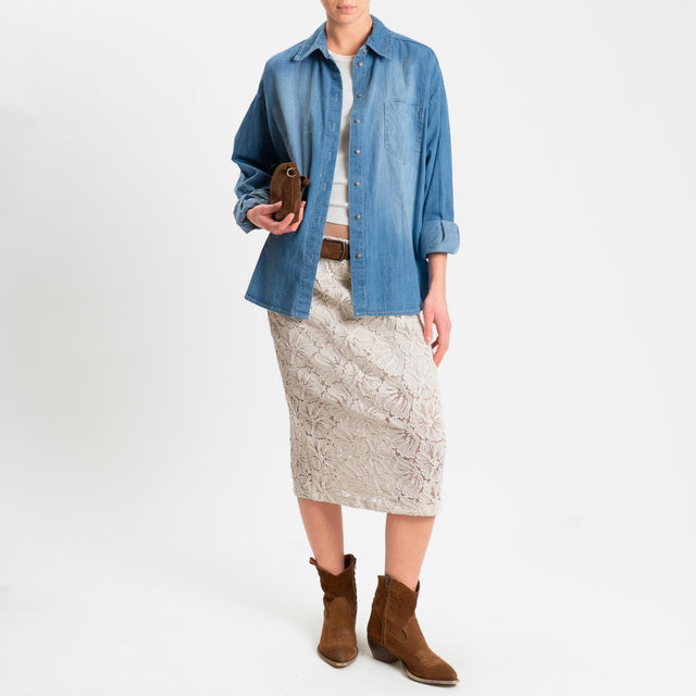 Tensione in-Gonna tulle con ricami elastico in vita - panna