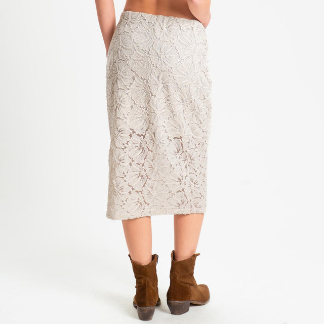 Tensione in-Gonna tulle con ricami elastico in vita - panna