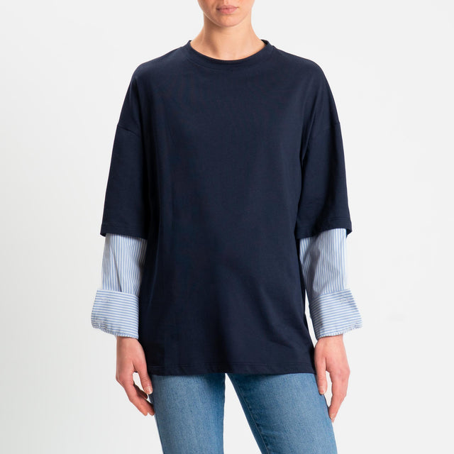 Tensione in-T-shirt doppio tessuto maniche camicie - blu/celeste