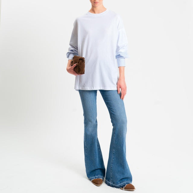 Tensione in-T-shirt doppio tessuto maniche camicie - bianco/celeste