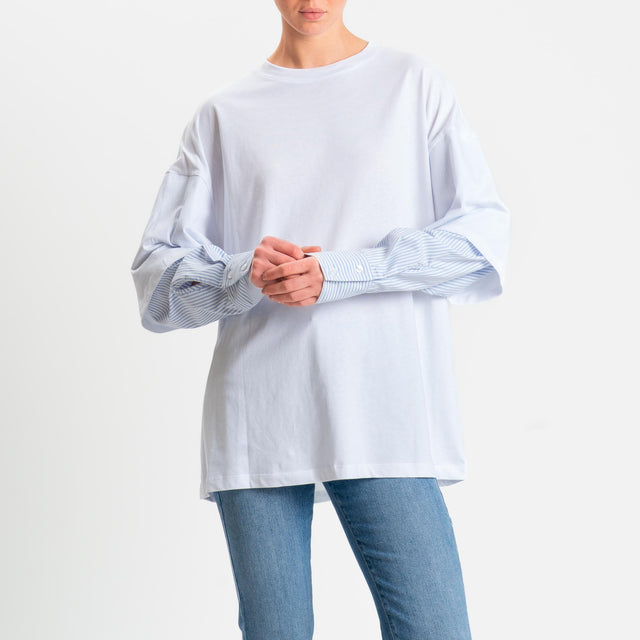 Tensione in-T-shirt doppio tessuto maniche camicie - bianco/celeste