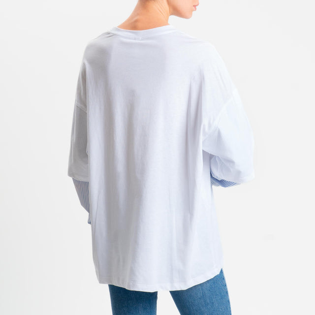 Tensione in-T-shirt doppio tessuto maniche camicie - bianco/celeste