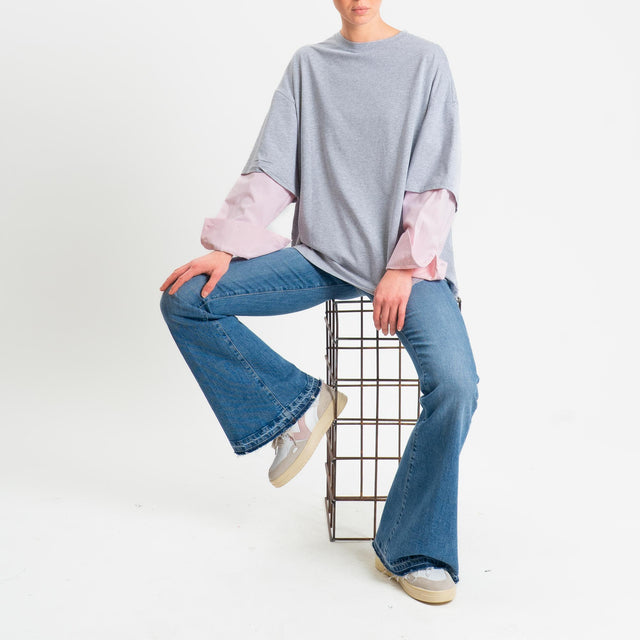 Tensione in-T-shirt doppio tessuto maniche camicie - grigio/rosa