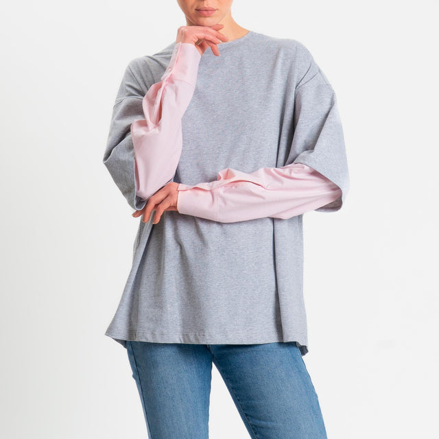 Tensione in-T-shirt doppio tessuto maniche camicie - grigio/rosa