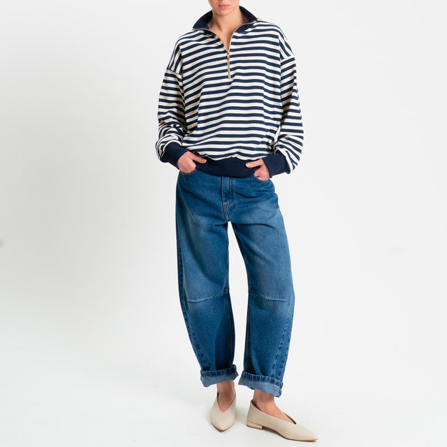 Tensione in-Felpa a righe zip jumper - panna/blu