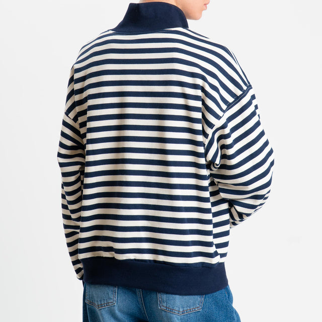 Tensione in-Felpa a righe zip jumper - panna/blu