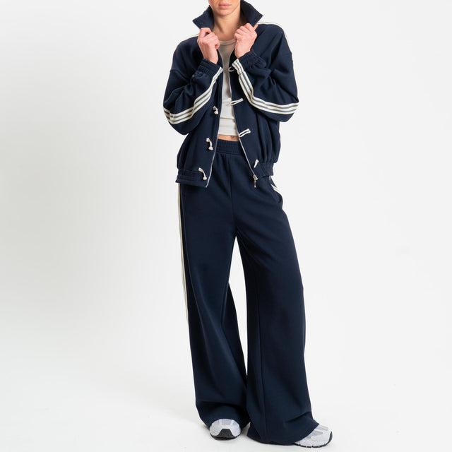 Tensione in-Felpa mandarin bande laterali - blu