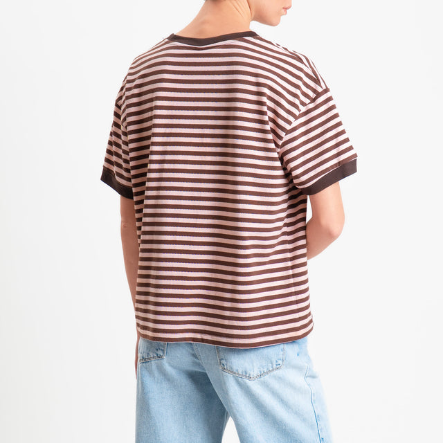 Tensione in-T-shirt griocollo a righe - moro/rosa/moro