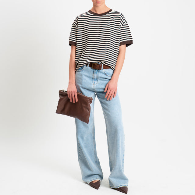 Tensione in-T-shirt griocollo a righe - moro/bianco/nero