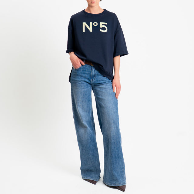 Tensione in-Felpa n5 mezza manica spacchi laterali - blu/avorio