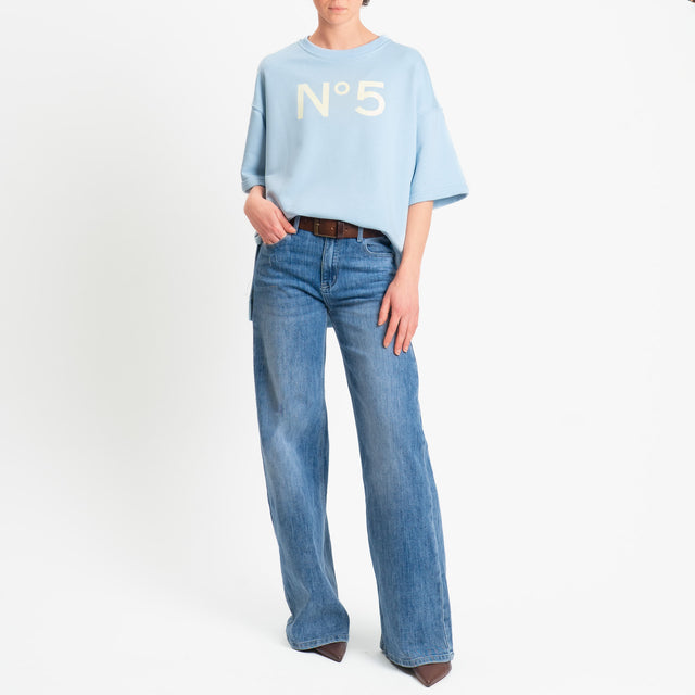 Tensione in-Felpa n5 mezza manica spacchi laterali - celeste/avorio