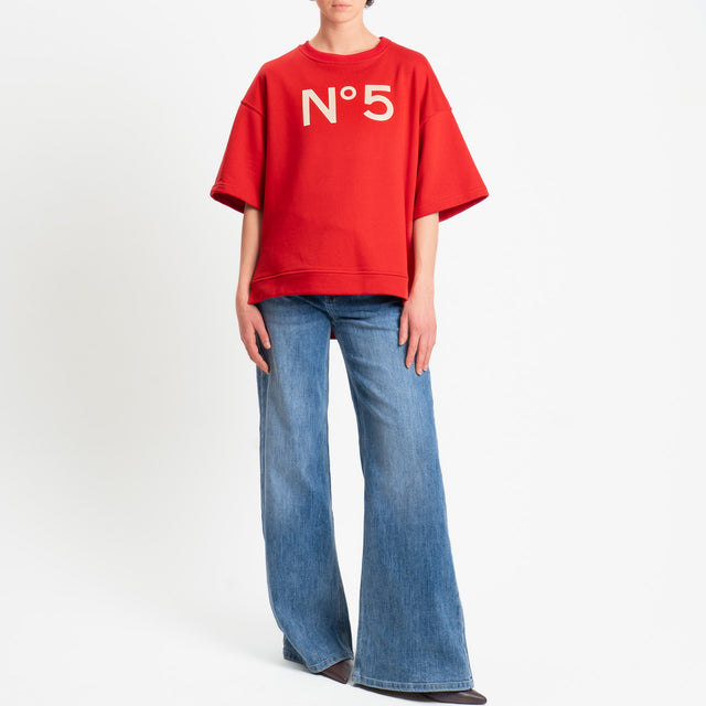 Tensione in-Felpa n5 mezza manica spacchi laterali - rosso/avorio