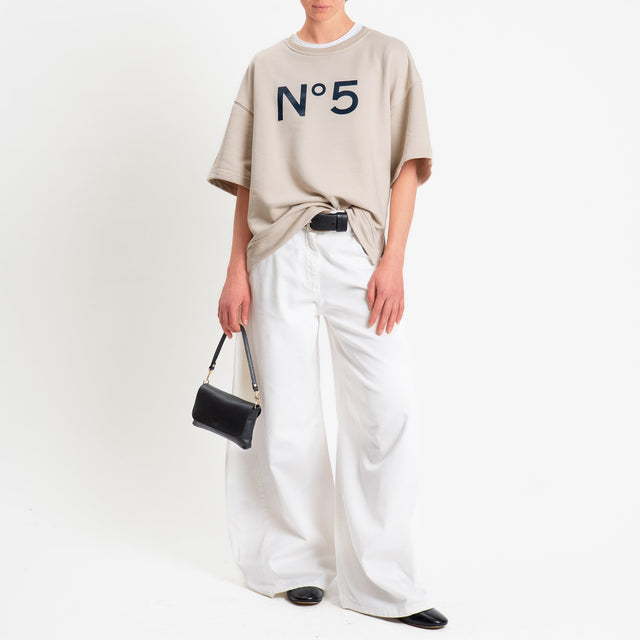 Tensione in-Felpa n5 mezza manica spacchi laterali - beige/blu