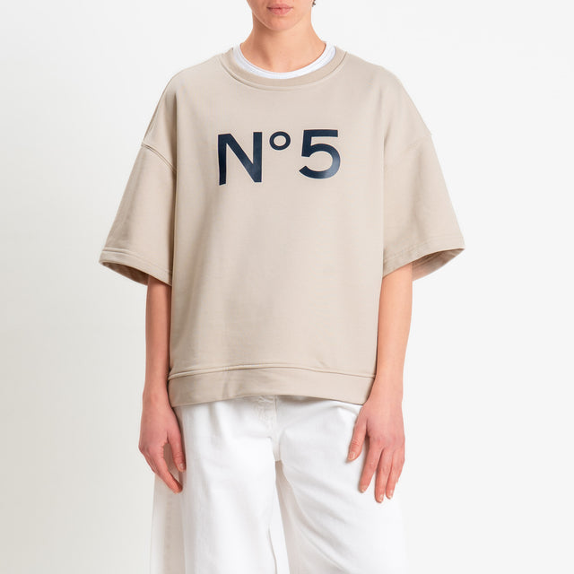 Tensione in-Felpa n5 mezza manica spacchi laterali - beige/blu