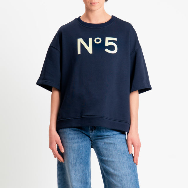 Tensione in-Felpa n5 mezza manica spacchi laterali - blu/avorio