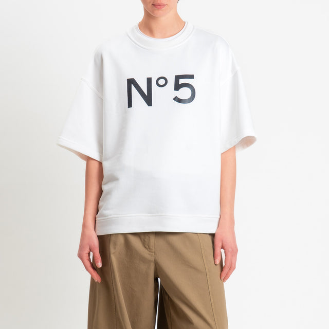 Tensione in-Felpa n5 mezza manica spacchi laterali - panna/nero