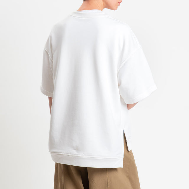 Tensione in-Felpa n5 mezza manica spacchi laterali - panna/nero