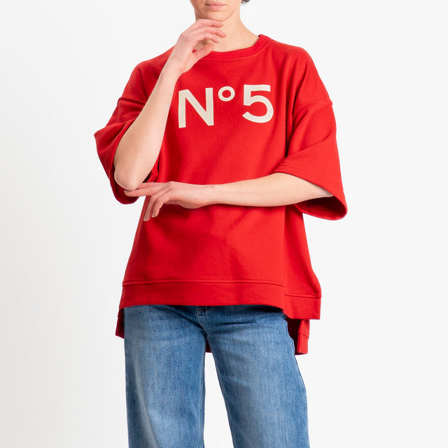 Tensione in-Felpa n5 mezza manica spacchi laterali - rosso/avorio