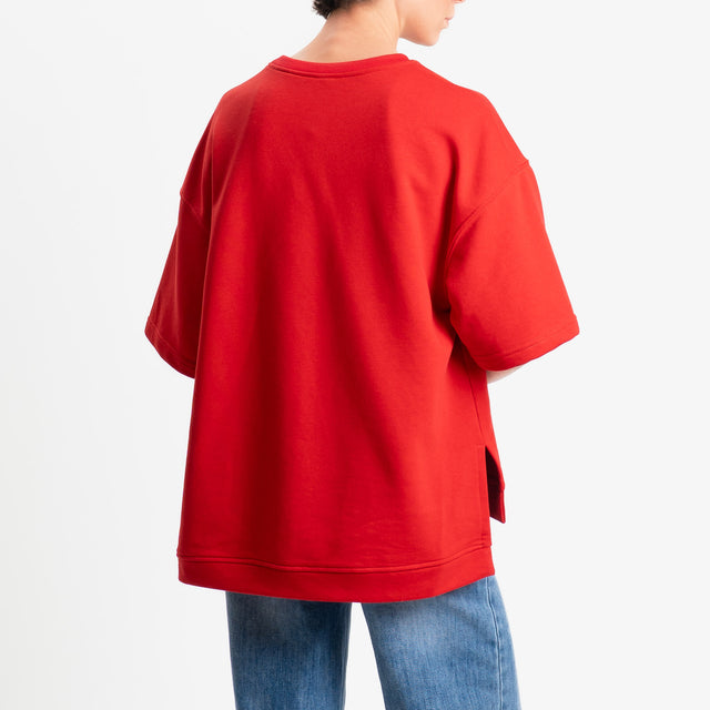 Tensione in-Felpa n5 mezza manica spacchi laterali - rosso/avorio