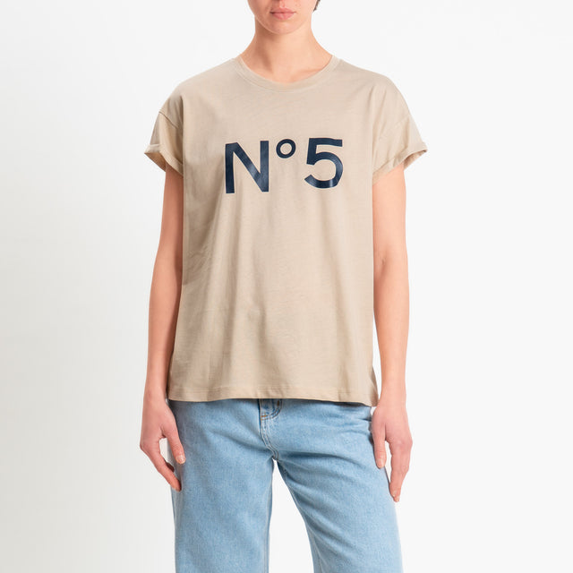 Tensione in-T-shirt girocollo n.5 - beige/blu