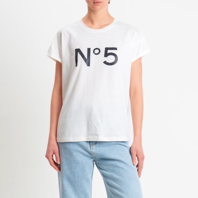 Tensione in-T-shirt girocollo n.5 - panna/nero