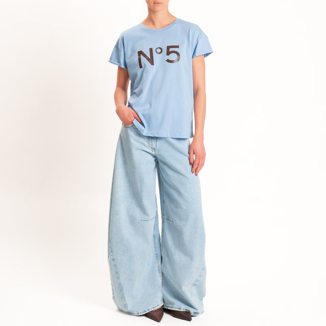 Tensione in-T-shirt girocollo n.5 - celeste/moro