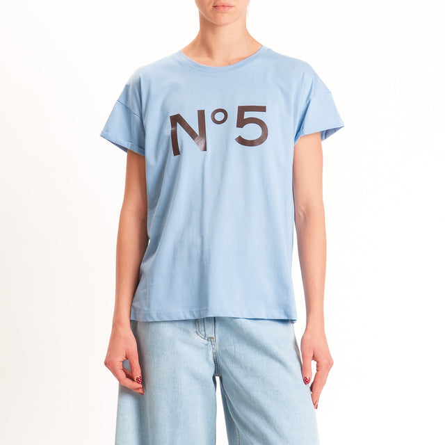 Tensione in-T-shirt girocollo n.5 - celeste/moro