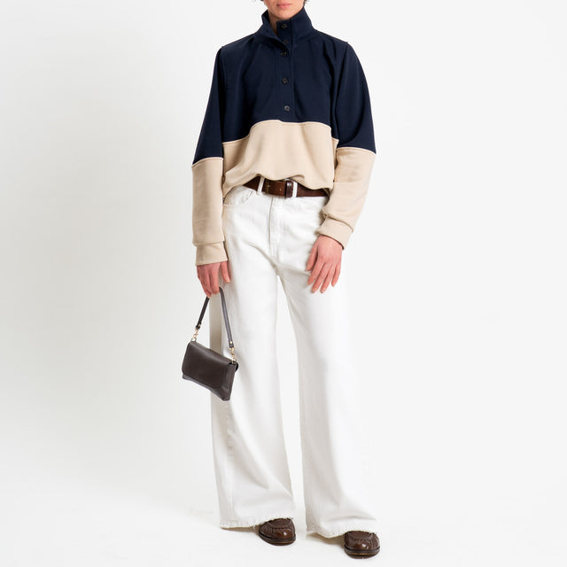 Tensione-Felpa bicolore con bottoni - blu