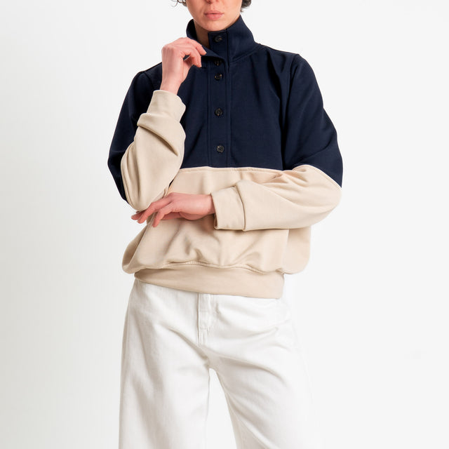 Tensione-Felpa bicolore con bottoni - blu