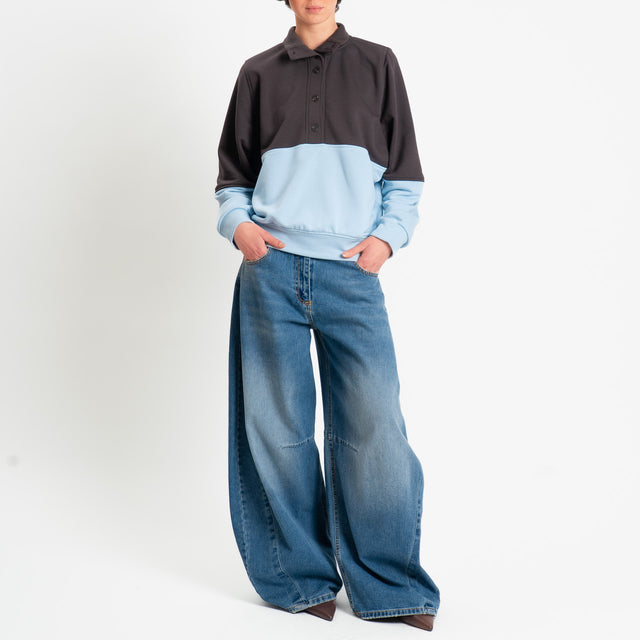 Tensione-Felpa bicolore con bottoni - moro/celeste