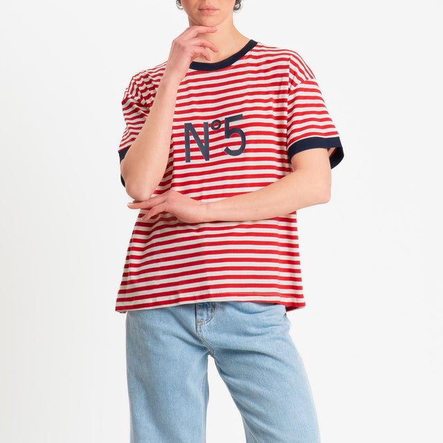Tensione in-T-shirt righe n5 - blu/panna/rosso