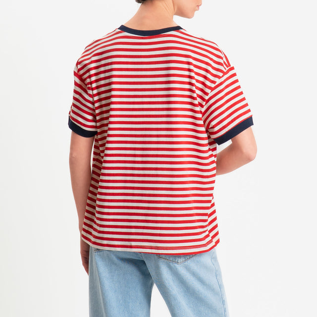 Tensione in-T-shirt righe n5 - blu/panna/rosso