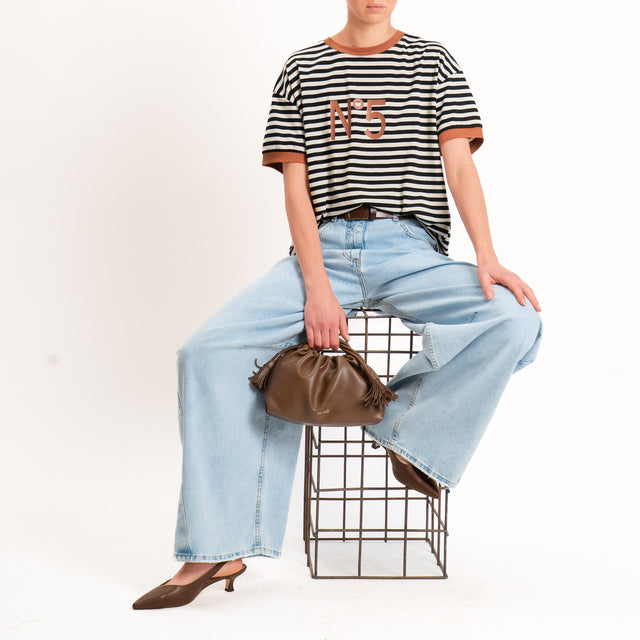 Tensione in-T-shirt righe n5 - cuoio/panna/nero