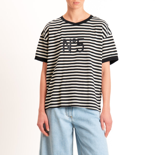 Tensione in-T-shirt righe n5 - nero/panna/nero